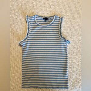 J.Crew Striped Sleeveless Ruffle Trim Tank - Light Blue & White size small
